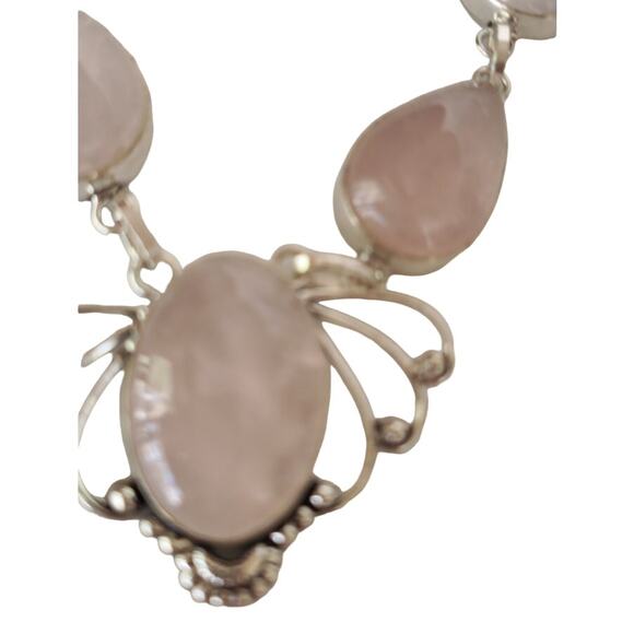 Elegant Rose Quartz Necklace - Sterling Silver Statement Jewelry - Picture 3 of 12